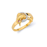 Pink CZ Dolphin Ladies Ring In 14K Two-Tone Gold