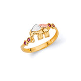 Red CZ Elephant Ladies Ring in 14K Tri-Color Gold