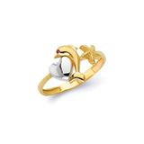 Pink CZ Dolphin Ladies Ring In 14K Two-Tone Gold