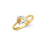 Pink CZ Dolphin Ladies Ring In 14K Two-Tone Gold