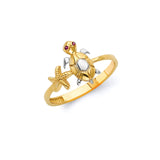 Pink CZ Turtle Ladies Ring in 14K Two-Tone Gold