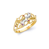 Red CZ Dolphin Ladies Ring In 14K Two-Tone Gold