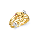 Red CZ Dolphin Ladies Ring In 14K Two-Tone Gold