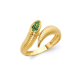 Green CZ Snake Ladies Ring in 14K Gold