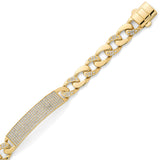 White CZ Iced Out ID Plate Cuban Unisex Bracelet in 14K Gold