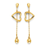 Heart Drop Earrings in 14K Gold