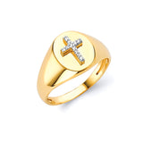 White CZ Crucifix Mens Ring in 14K Gold