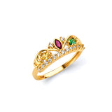 Multi-Color CZ Tiara Ladies Ring in 14K Gold