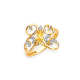 White & Yellow Butterfly Ladies Ring in 14K Gold