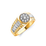 White CZ Fancy Men Ring in 14K Two-Tone Gold