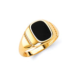 White CZ and Onyx Mens Ring in 14K Gold