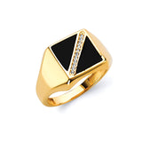 White CZ and Onyx Mens Ring in 14K Gold