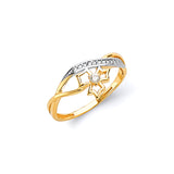 White CZ Flower Ladies Ring in 14K Two-Tone Gold