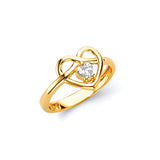 White CZ Heart Ladies Ring in 14K Gold