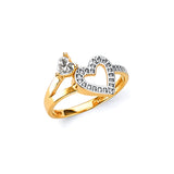 White CZ Heart Ladies Ring in 14K Gold