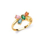 Multi-Color CZ Butterfly Ladies Ring in 14K Gold