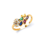 Multi-Color CZ Flower Ladies Ring in 14K Gold