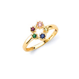 Multi-Color CZ Flower Ladies Ring in 14K Gold