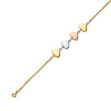 Ladies Heart Charm Bracelet in 14K Tri-Color Gold