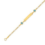 6" inch Blue & White Enamel Eye Kids ID Bracelet in 14K Gold