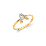 White CZ Personalized Ladies Ring in 14K Gold