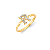 White CZ Personalized Ladies Ring in 14K Gold