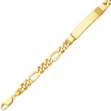 7.5 Inch Figaro Unisex ID Bracelet in 14K Gold