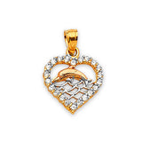 White CZ Dolphin Ladies Pendant in 14K Tri-Color Gold