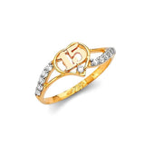 White CZ Heart Ladies Ring in 14K Two-Tone Gold