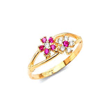 Red & White CZ Flower Ladies Ring in 14K Gold