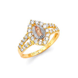 White CZ Guadalupe Ladies Ring in 14K Tri-Color Gold