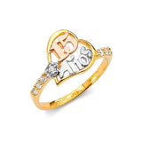 White CZ Heart Ladies Ring in 14K Tri-Color Gold