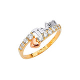 White CZ Heart Ladies Ring in 14K Tri-Color Gold