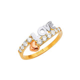 White CZ Heart Ladies Ring in 14K Tri-Color Gold