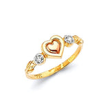 White CZ Heart Ladies Ring in 14K Tri-Color Gold