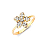 White CZ Flower Ladies Ring in 14K Gold