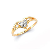 White CZ Heart Three-Stone Ladies Ring in 14K Two-Tone Gold