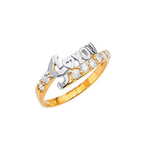 White CZ Heart Ladies Ring in 14K Two-Tone Gold