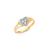 White CZ Heart Kids Ring in 14K Two-Tone Gold