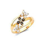 Black & White CZ Flower Ladies Ring in 14K Gold