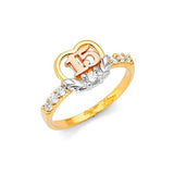 White CZ Heart Ladies Ring in 14K Tri-Color Gold