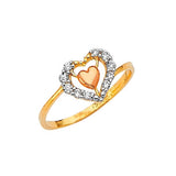 White CZ Heart Ladies Ring in 14K Two-Tone Gold