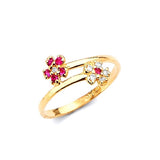 Red & White CZ Flower Ladies Ring in 14K Gold