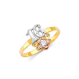 White CZ Ladies Ring in 14K Tri-Color Gold