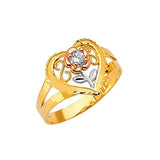 White CZ Heart Ladies Ring in 14K Tri-Color Gold