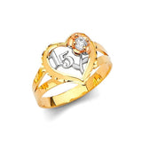 White CZ Heart Ladies Ring in 14K Tri-Color Gold