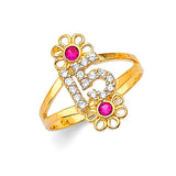 Red & White CZ Ladies Ring in 14K Gold