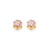 Stud Earrings with Pink CZ in 14K Gold and Butterfly Backing