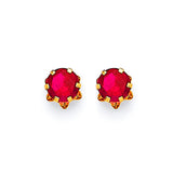 Solitaire Stud Earrings with Red CZ in 14K Gold and Butterfly Backing