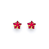 Star Solitaire Stud Earrings with Red CZ in 14K Gold and Butterfly Backing